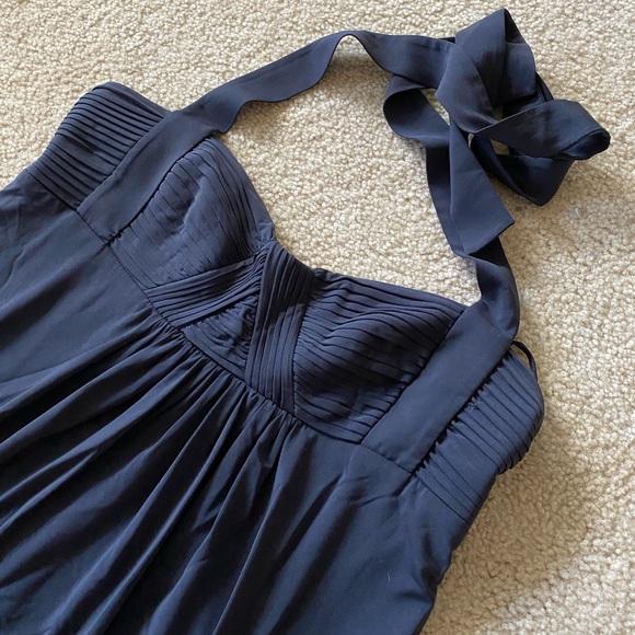 BCBGMaxAzria Navy Bubble Hem Halter Dress Size S - Picture 2 of 8